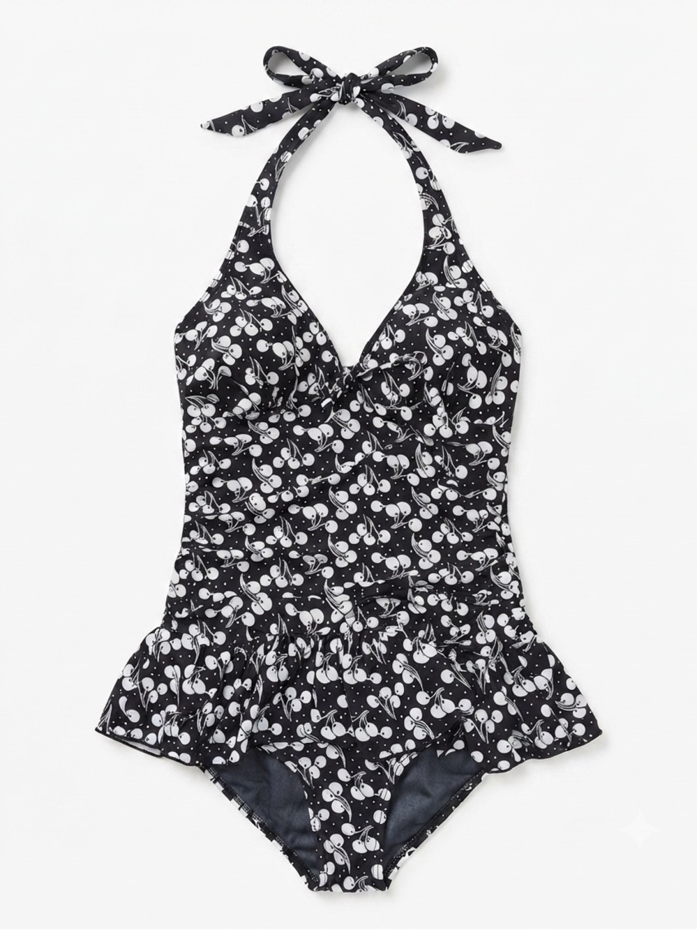 Torrid sz 3 Vintage Black Cherry Print Halter Swimsuit 3X Retro Chic